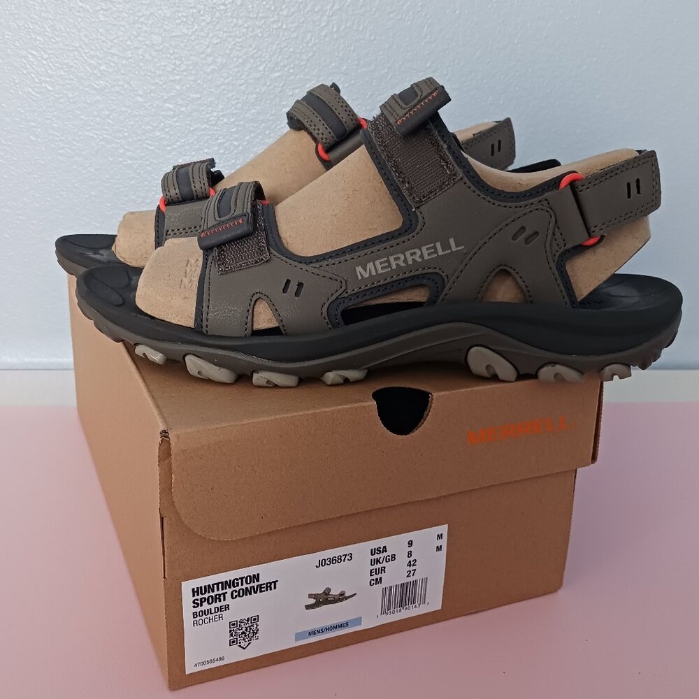 Men's Merrell Huntington Sport Convert Sandal Velcro Closures Color Boulder